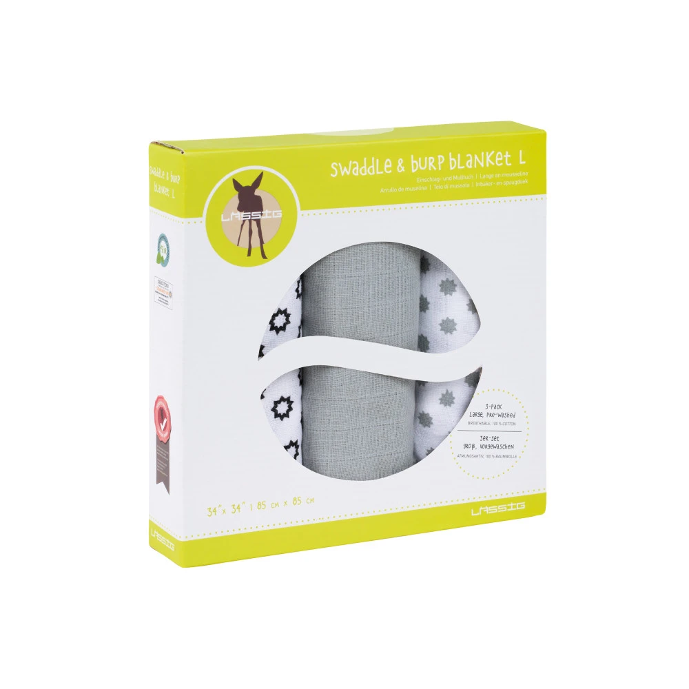 Laessig Hydrofiel Luier Little Chums Stars Wit 3st 80x80cm 4 Laessig Hydrofiel Luier Little Chums Stars Wit 3st 80x80cm - Afbeelding 2